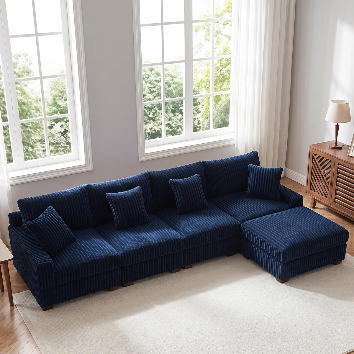 118.3" L-Shaped Modular Sectional Sofa with Chaise, Comfy Corduroy Fluffy Couch with Deep Seat, Flexible Module Combination for Living Room, Cotton Flannel Light Brown