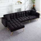 107in Sectional Sleeper Sofa with Split Back, Velvet, Golden Metal Legs, 5 Adjustable Positions, 2 Toss Pillows