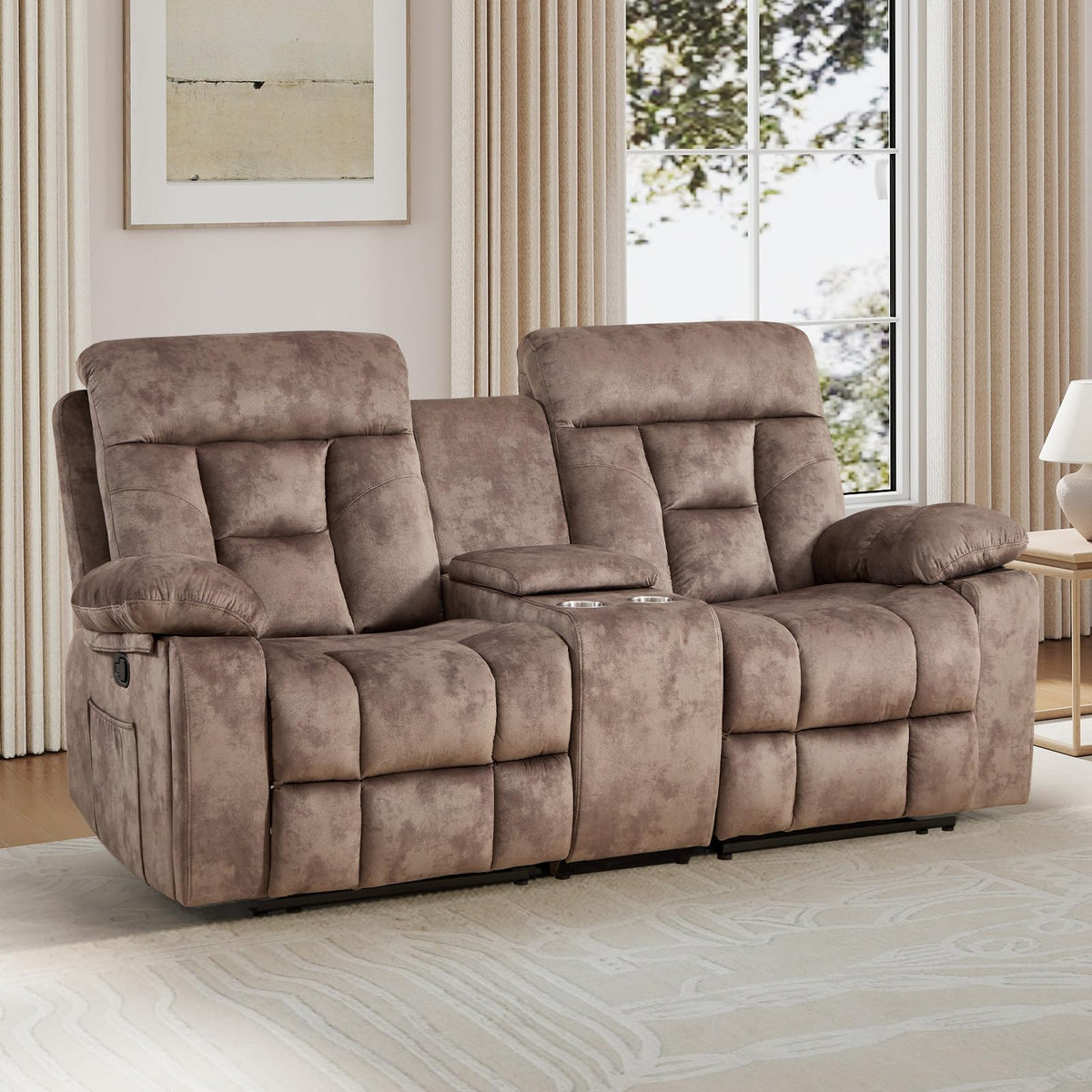 EBELLO 2 Piece Reclining Living Room Set, Soft Fabric Recliner Sofa Furniture Set, Included Power Lift Recliner Chair with Massage and Heat and 3 Seat Sofa, Dark Greenish-Grey