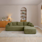 105" Grey, Modern L-Shaped Cloud Couch with Deep Seat & Chaise, Wrinkle-Resistant Corduroy Upholstered 3-Seat Cushion Back Sofa, for Living Room Bedroom (Green, 3, Left Hand)