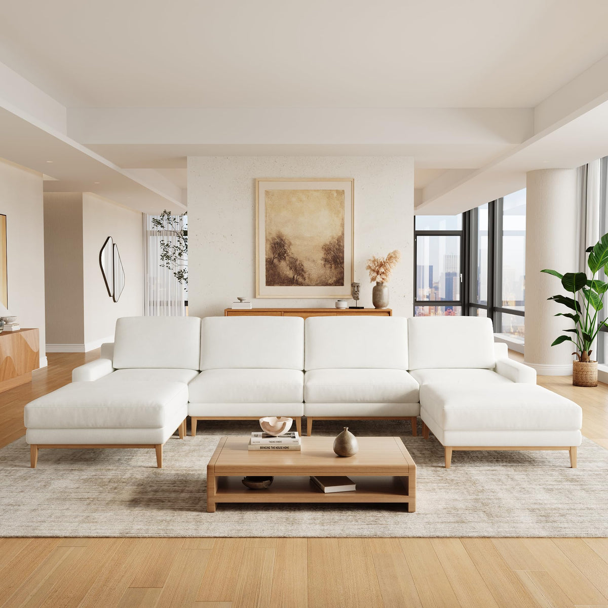 WJShome Oversized LoveSeat Modular Sectional Sofa, Wide Deep Seat Solid Wood Cloud Couch, FSC Certified Comfortable Cloud Couch Sectional, Sofa Covers Removable, White
