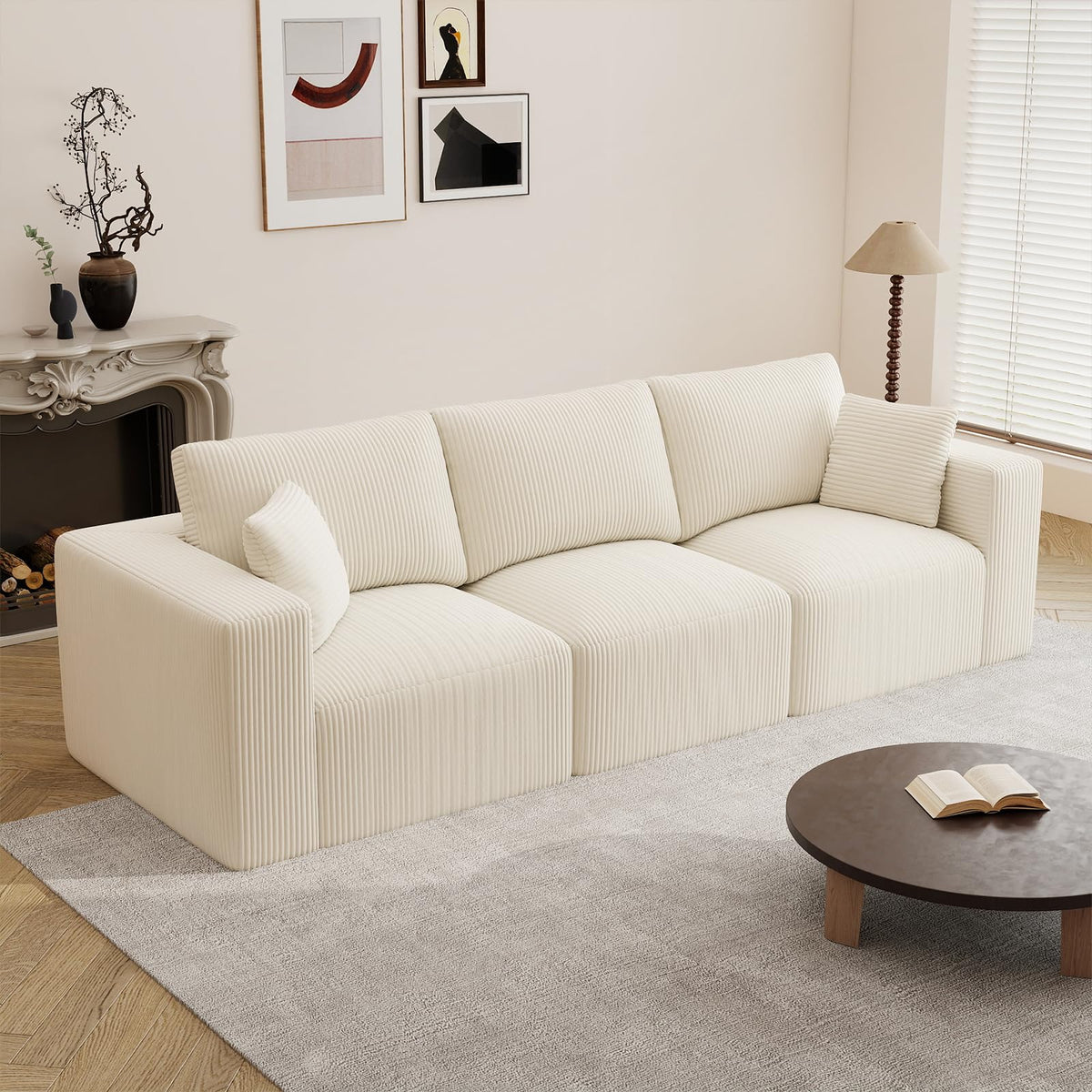 79" Modular Sectional Sofa, Cloud Couch Loveseat Memory Foam Boneless Couch with Chaise, Cozy Upholstered Corduroy Floor Couch, No Assembly Required Living Room Furniture for Apartment, Beige