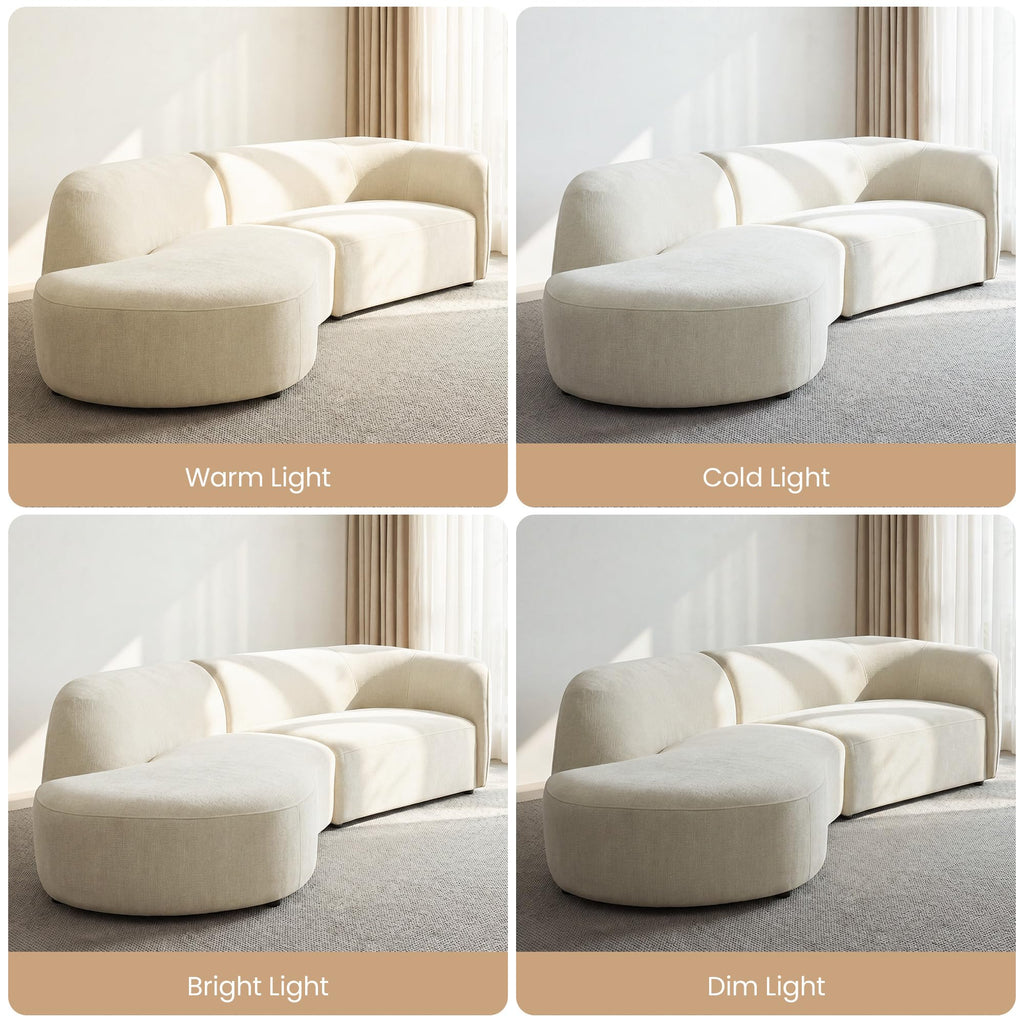 118" Left-Facing Chenille Sectional Sofa with Chaise, Modern Curved Cloud Couch, Deep Seat Upholstered Sofa with Solid Wood Frame, Organic Rounded Design for Living Room, Beige