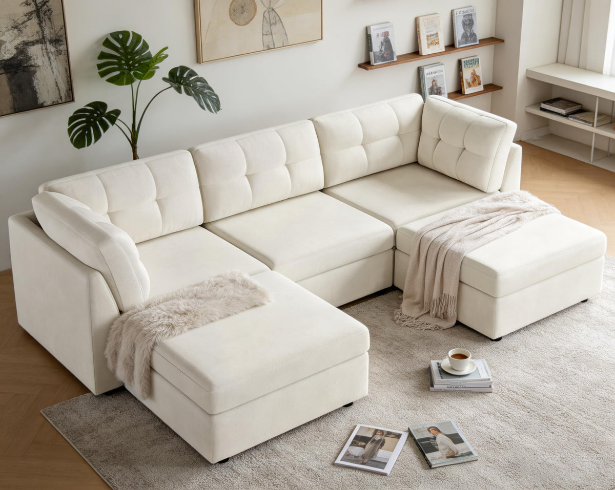 VANOMi Sectional U-Shaped Sofa for Living Room, Modualr Sofa Couch, Green