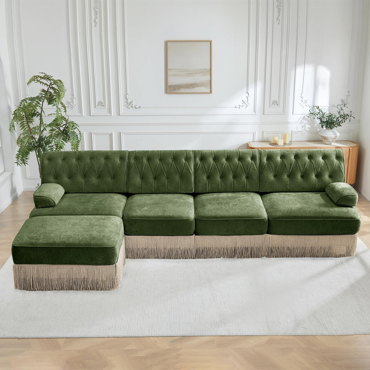 Velvet Modular Sectional Sofa, 135.6 Inch Chesterfield Style, Camel