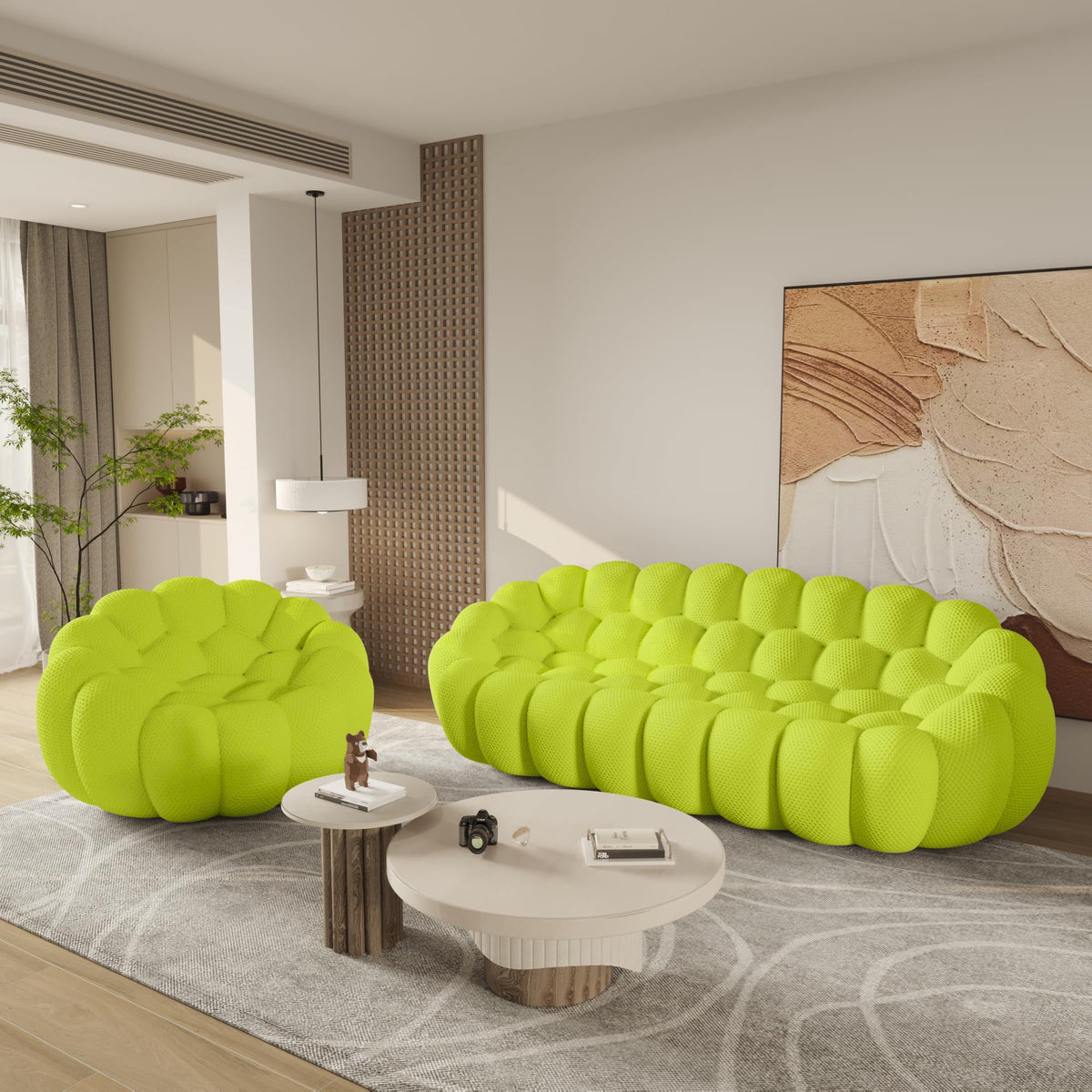 WJShome Modern Bubble Sofa Couch, 79.53" Curved Sofas for Living Room, Boneless Large Bean Bag Chair,Deep Seat Floor Sofas Chair Lounge 3 Seater for Home,Orange