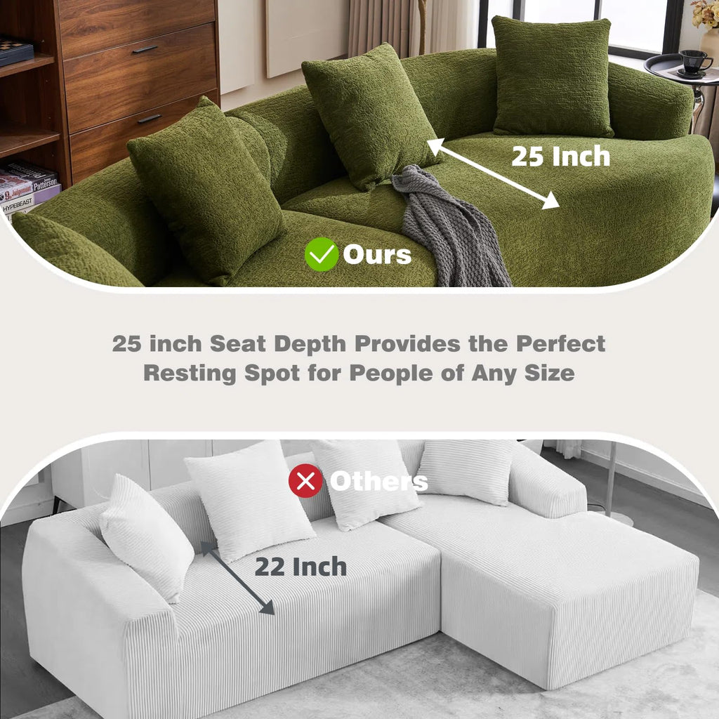 110.2" Curved Sectional Sofa,Luxury Wood Grain Chenille Fabric, Oversized Sectional Sofa,Compression Curved Couch for Living Room,No Assembly Needed (Green, 110.2 Inch)