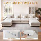 Vipbear 148" Modular Sectional U Shaped Sofa Couches,for Living Room,Oversized Cloud Couch with Movable Ottoman,Comfy Chenille Sofa with Pillow,Side Pockets,Bedroom,Apartment,Beige