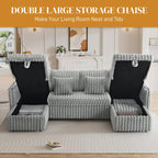 107" Sectional Sleeper Sofa with Pull Out Bed, Comfy Fluffy Plush Cloud Corduroy Sectional Couches for Living Room, U Shaped Modular Couch with Storage Chaise, Cup Holder & USB Charger, Grey