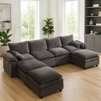 130" Modular Sectional Sofa with Storage, Premium Chenille Cloud Couch with Movable Ottomans, 1200lbs Heavy Duty Deep Seat Sectional, High-Density Foam