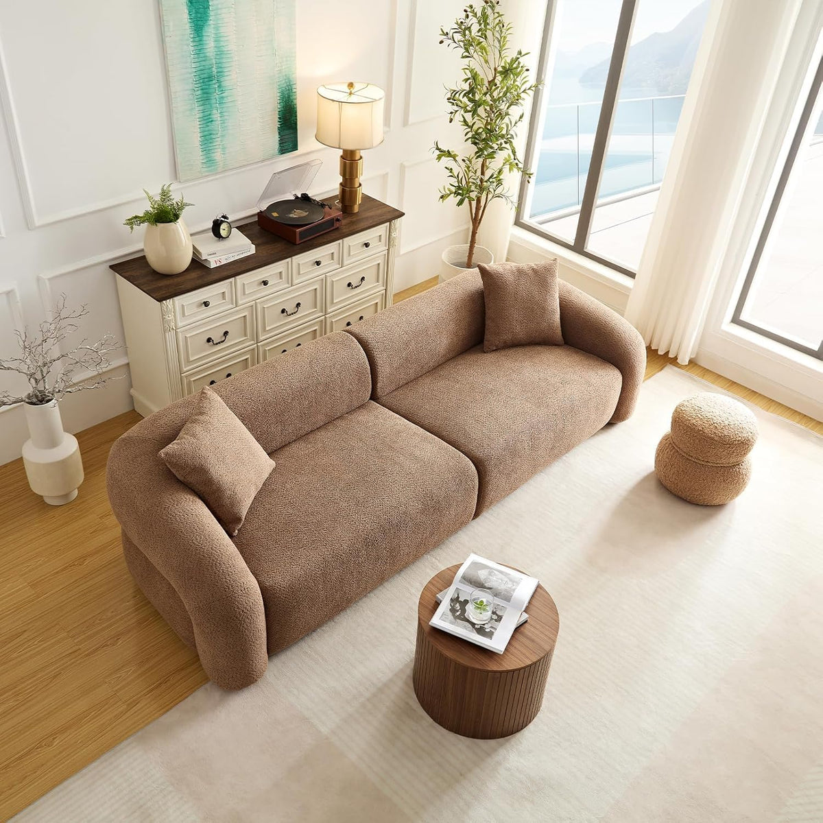 103" Luxury Curved Sofa, Modern Sectional Couches for Living Room, Brown