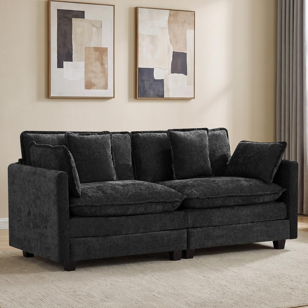 113" V-Shaped Cloud Couch, Modular Sectional for Living Room, Light Grey