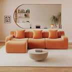 115.3" Modular Sectional Couches for Living Room, Teddy Deep Seat Sofa, 3 Seater Boneless Couch with 2 Ottoman,Orange