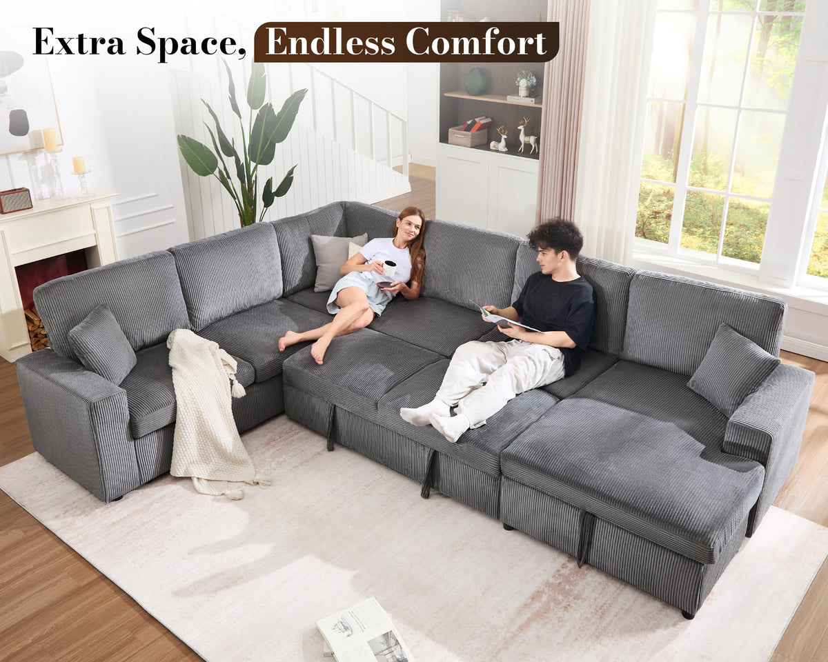 130" Sofa Bed, Sectional Sleeper Sofa, Pull Out Couch with Storage