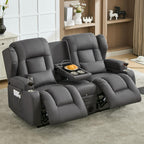 URRED Manual Loveseat Rocker Recliner Sofa with Console，Dark Gray