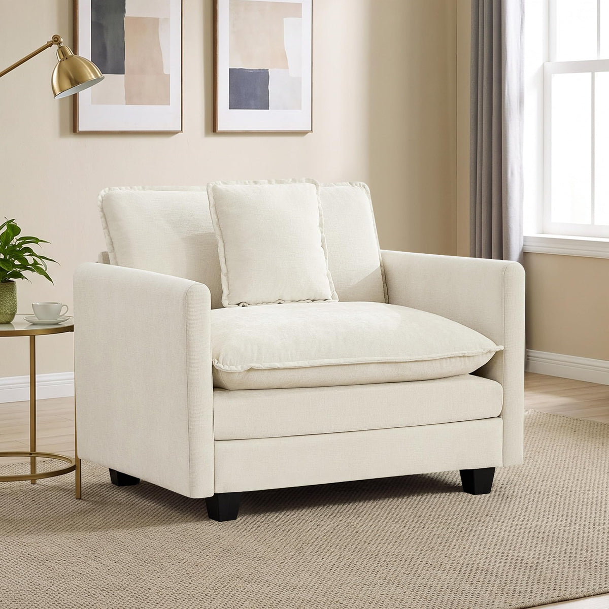 113" V-Shaped Cloud Couch, Modular Sectional for Living Room, Light Grey