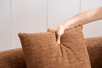 110.2" Boneless Curved Modular Sofa, Modern S-Shaped Chenille Upholstered Couch with 4 Pillows, Spring & Foam Support Soft Packed Sofa for Small Space Living Room, Home Decor (Caramel, 4)