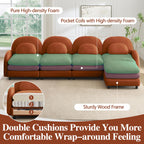 129.1" Modular Sectional Couch, Teddy Fleece Fabric, Orange