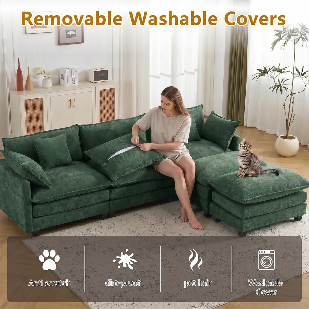 111" Modular Sectional Cloud Sofa Couch with 2 Ottomans for Living Room