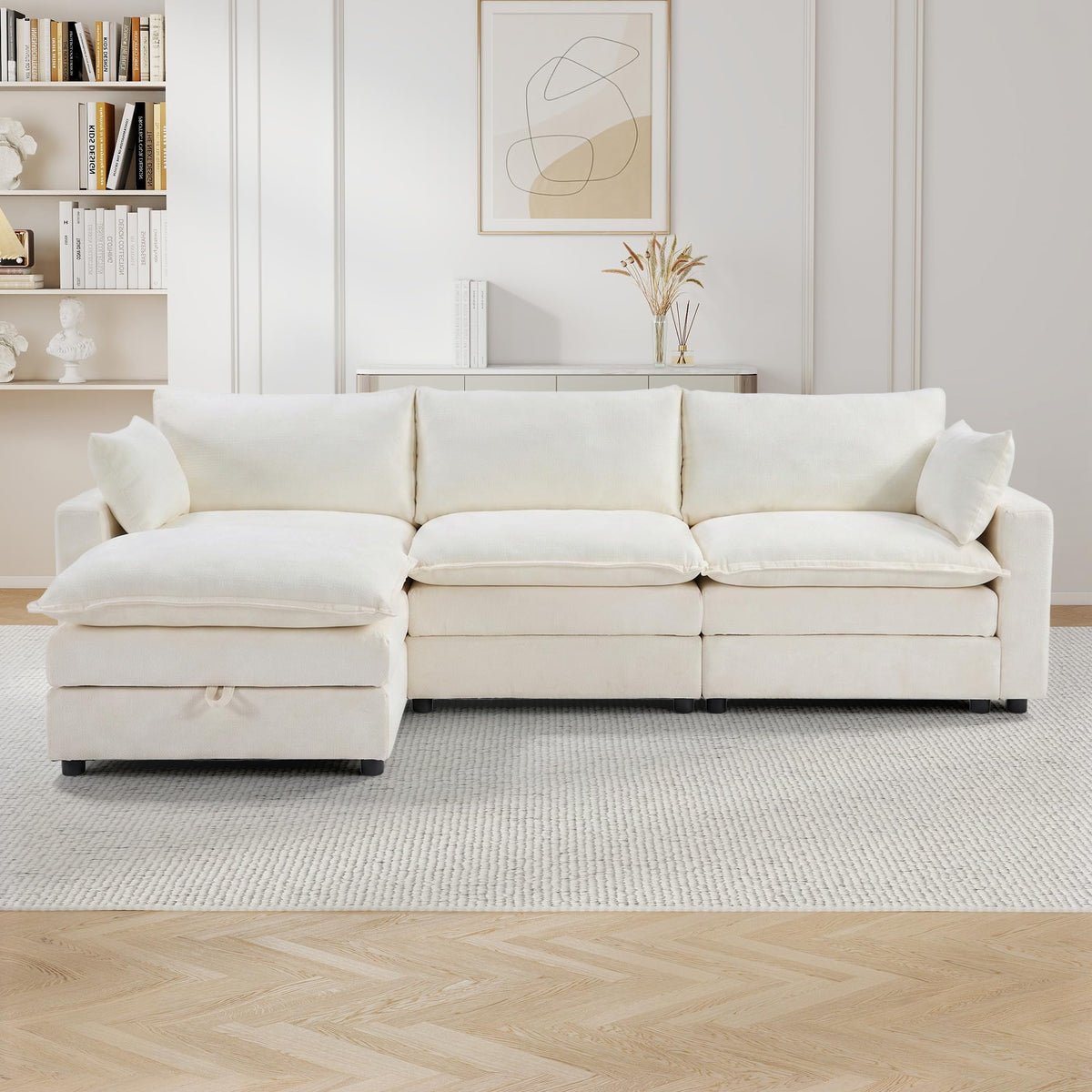 113" Modular Sectional Sofa, L Shaped Cloud Couch with Storage Ottoman