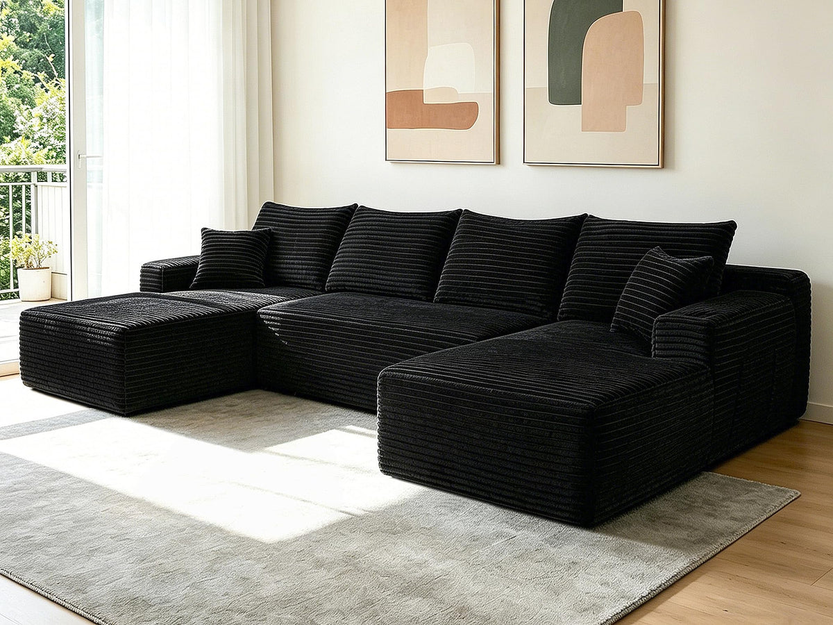 THSUPER Beige 134'' Oversized U Shaped Sectional Boneless Couches