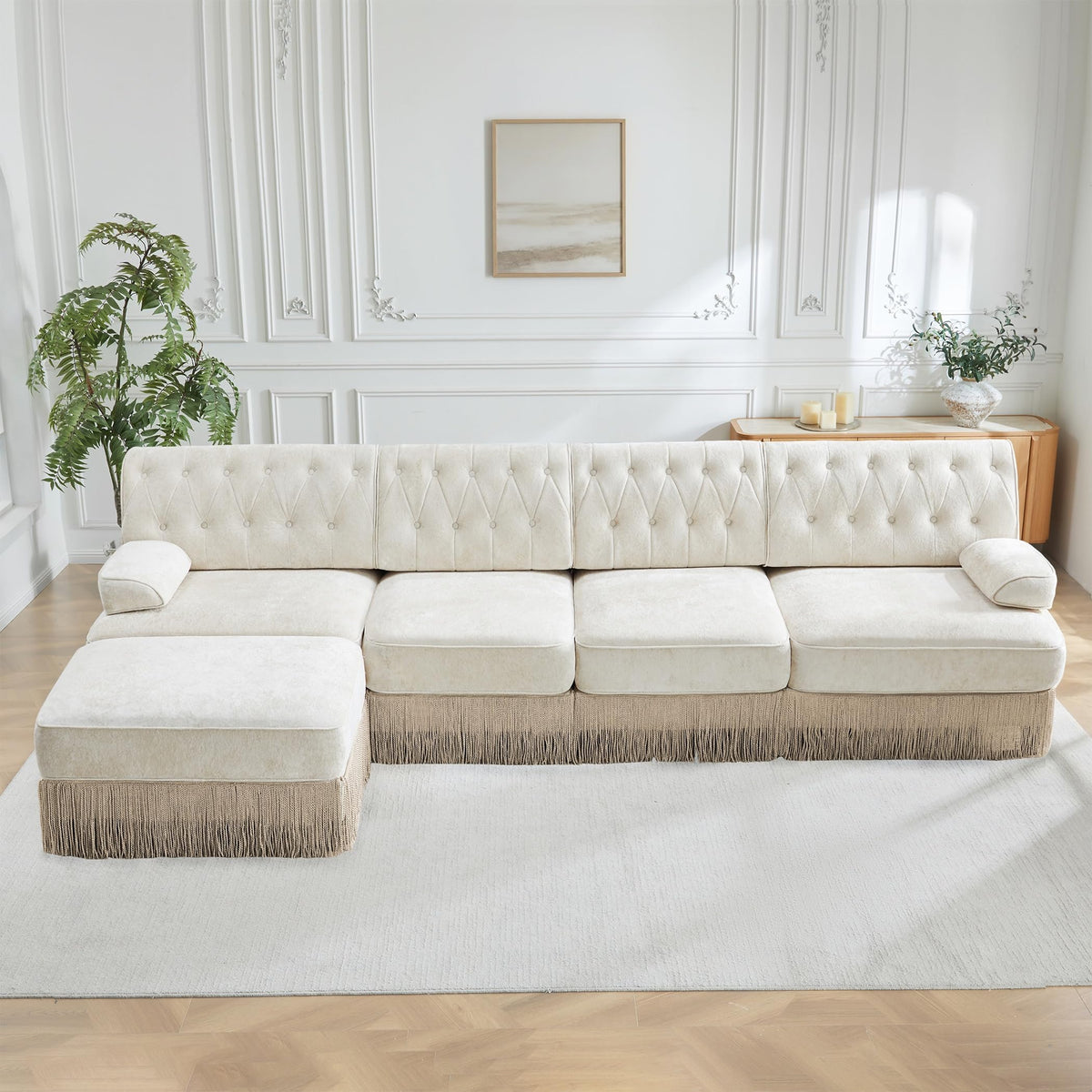 Velvet Modular Sectional Sofa, 135.6 Inch Chesterfield Style, Camel
