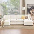 Tbfit U Shaped Couch, Sectional Sofa for Living Room,Chenille Cloud Couch with Ottoman 6 Seat, Beige