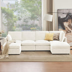 Tbfit U Shaped Couch, Sectional Sofa for Living Room,Chenille Cloud Couch with Ottoman 6 Seat, Beige