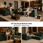 113.38" Modular Sectional Sofa, No Assembly Required Cloud Couch with Deep Seat & Chaise, Modern L-Shaped Boneless Sofa in a Box for Living Room, Apartment, Deep Turquoise Green