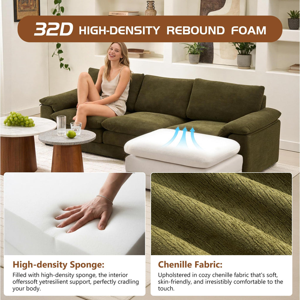 100" Modular Sectional Sofa, L Shape Cloud Couch with 1 Movable Ottoman, Comfy Chenille Deep Seat Sofa with Soft Pillows for Living Room Apartment