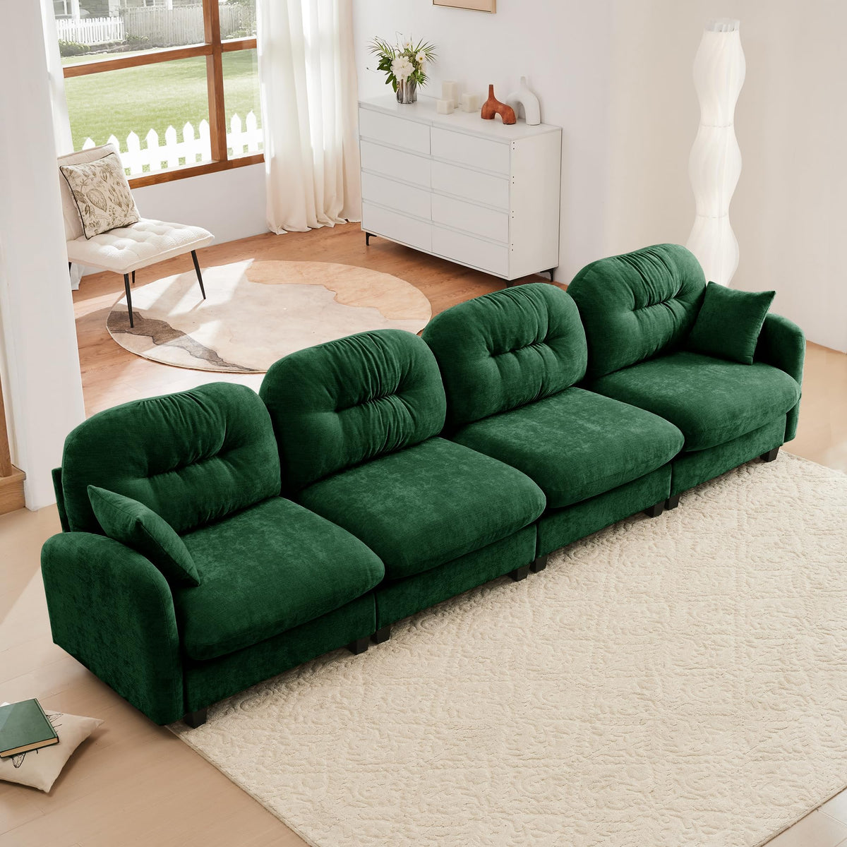 107" L Shaped Couch, Chenille Upholstered Modular Sectional Sofa, 3 Seater Deep Seat Sofa with Movable Ottoman, Modern Cloud Couch with Thick Seat Cushion, Sectional Couches for Living Room, Pink