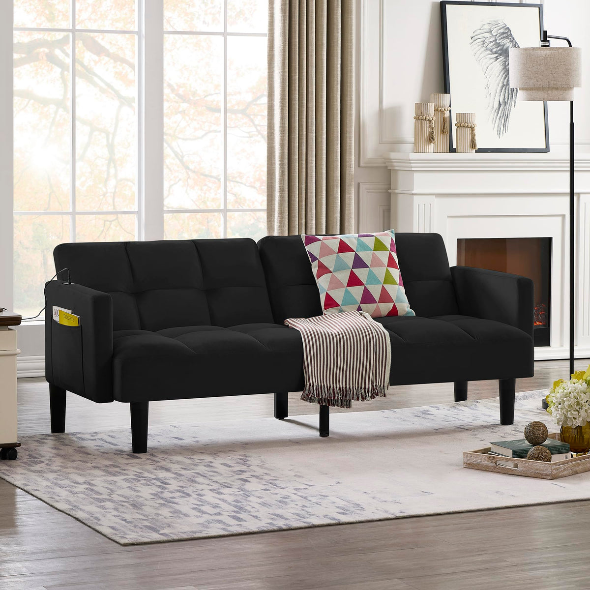 Velvet Futon Couch Convertible Folding Sofa Bed Tufted Couch for Apartment