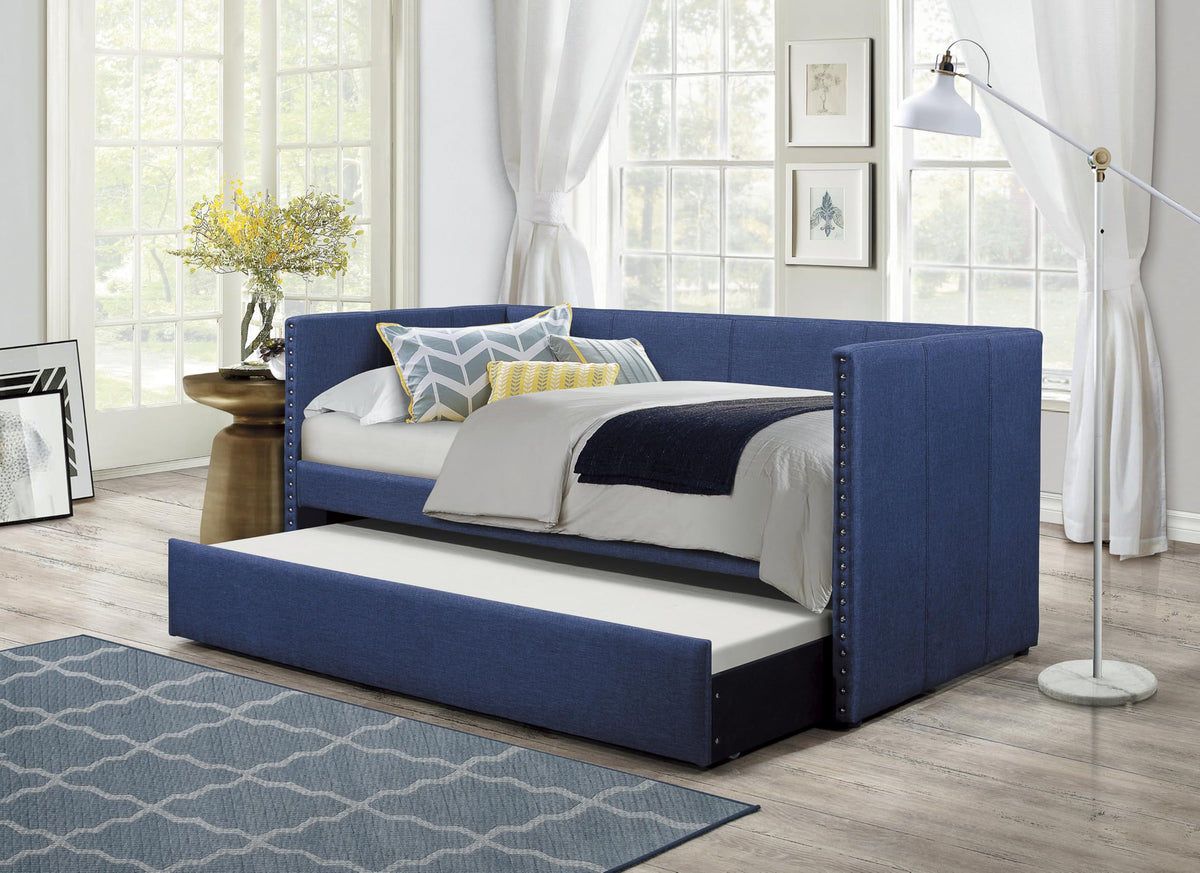 Versatile Daybed with Pull-Out Trundle, Textured Fabric Upholstery