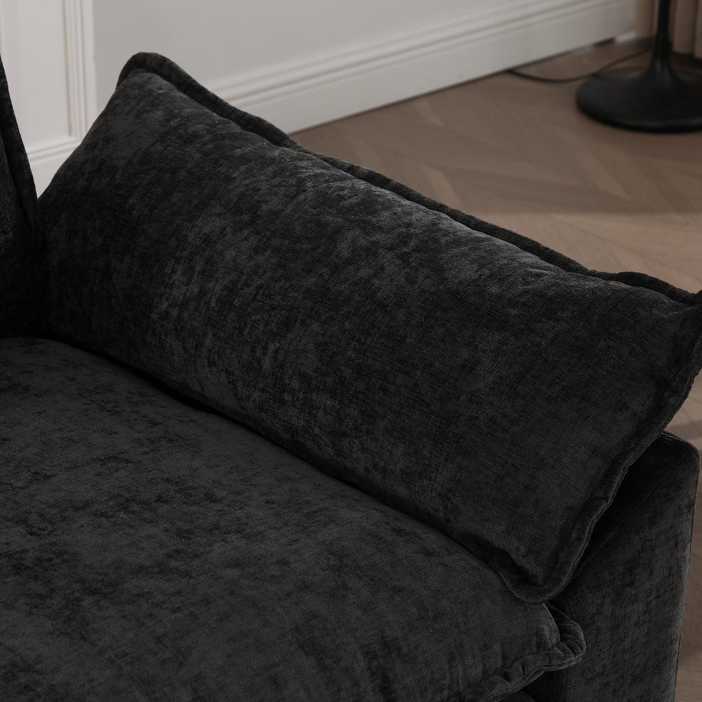 Wider Armrest 3 Seats (Ottoman is not Included), Sectional Couch, for Living Room Bedroom and Apartment, Comfy Double Layer Upholstered Seat Cushion, Breathable Chenille Fabric,Black,SW5044BK GE681
