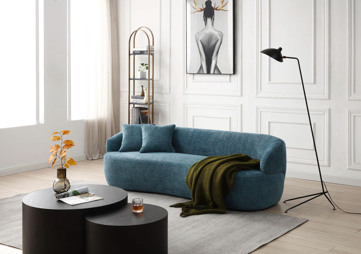 Tidyard Blue Mid Century Modern Curved Sofa, 3-Seater Boucle Fabric Couch for Living Room, Bedroom or Office – No Assembly Needed, Comfortable Upholstered Design, 86.? W