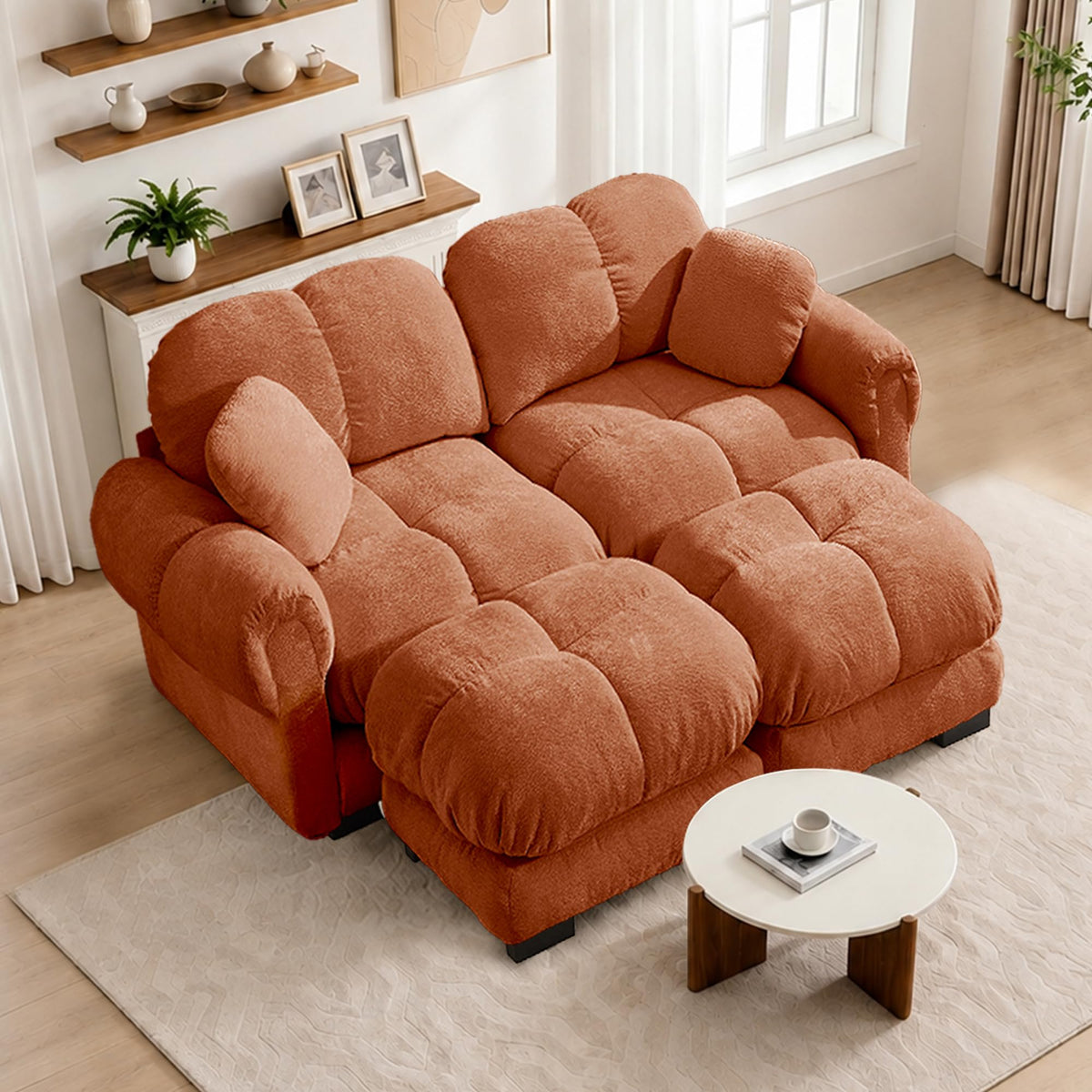 103.9" Modular Cloud Couch, Oversize U-Shaped Sectional Sofa with Ottoman, Deep Seat Chenille Couch, Anti-Slip Design, Modern 3-Seater Sofa for Living Room/Apartment/Bedroom, Brown