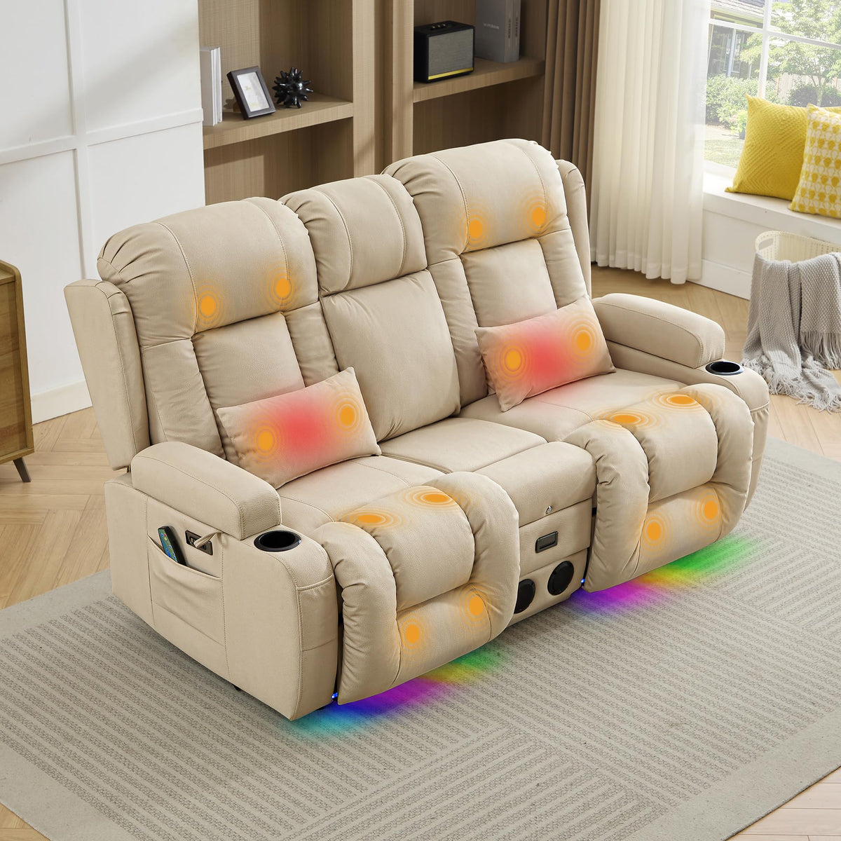 TUNYI Wall Hugger Home Theater Seating, Power Loveseat Recliner Sofa
