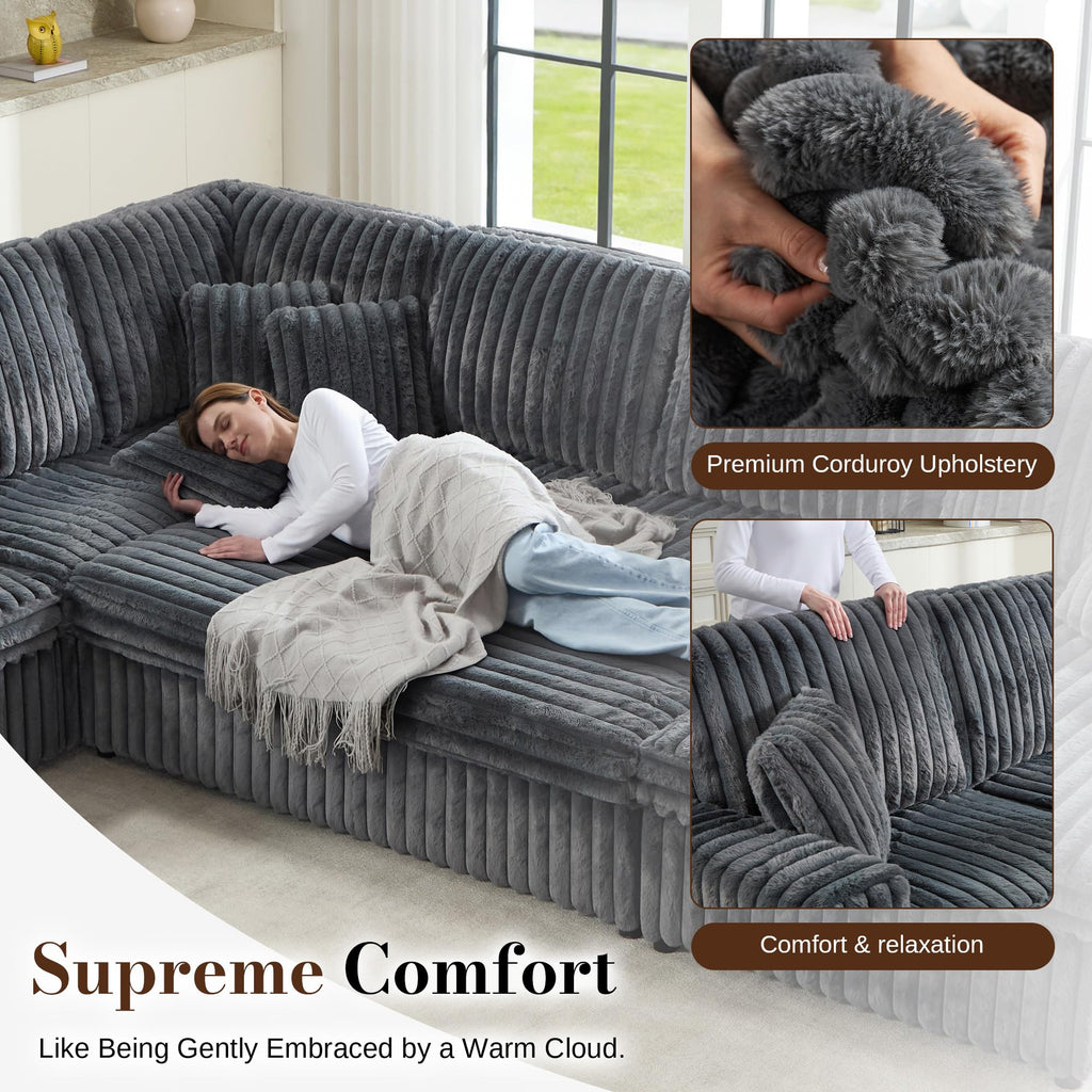 130" Sectional Couches for Living Room,Sectional Couch with Storage,Black