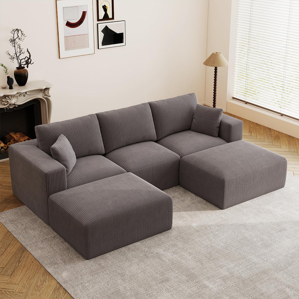 79" Modular Sectional Sofa, Cloud Couch Loveseat Memory Foam Boneless Couch with Chaise, Cozy Upholstered Corduroy Floor Couch, No Assembly Required Living Room Furniture for Apartment, Beige