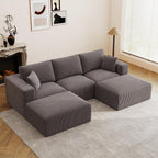 79" Modular Sectional Sofa, Cloud Couch Loveseat Memory Foam Boneless Couch with Chaise, Cozy Upholstered Corduroy Floor Couch, No Assembly Required Living Room Furniture for Apartment, Beige