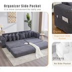 110.75" Modular L Shaped Sofa, Corduroy Fabric Sectional Couch,with a Movable Footstool, Cup Holders,Bring 8 Throw Pillows,Side Pocket,Unfold into a Bed,Dark Gray JZ993