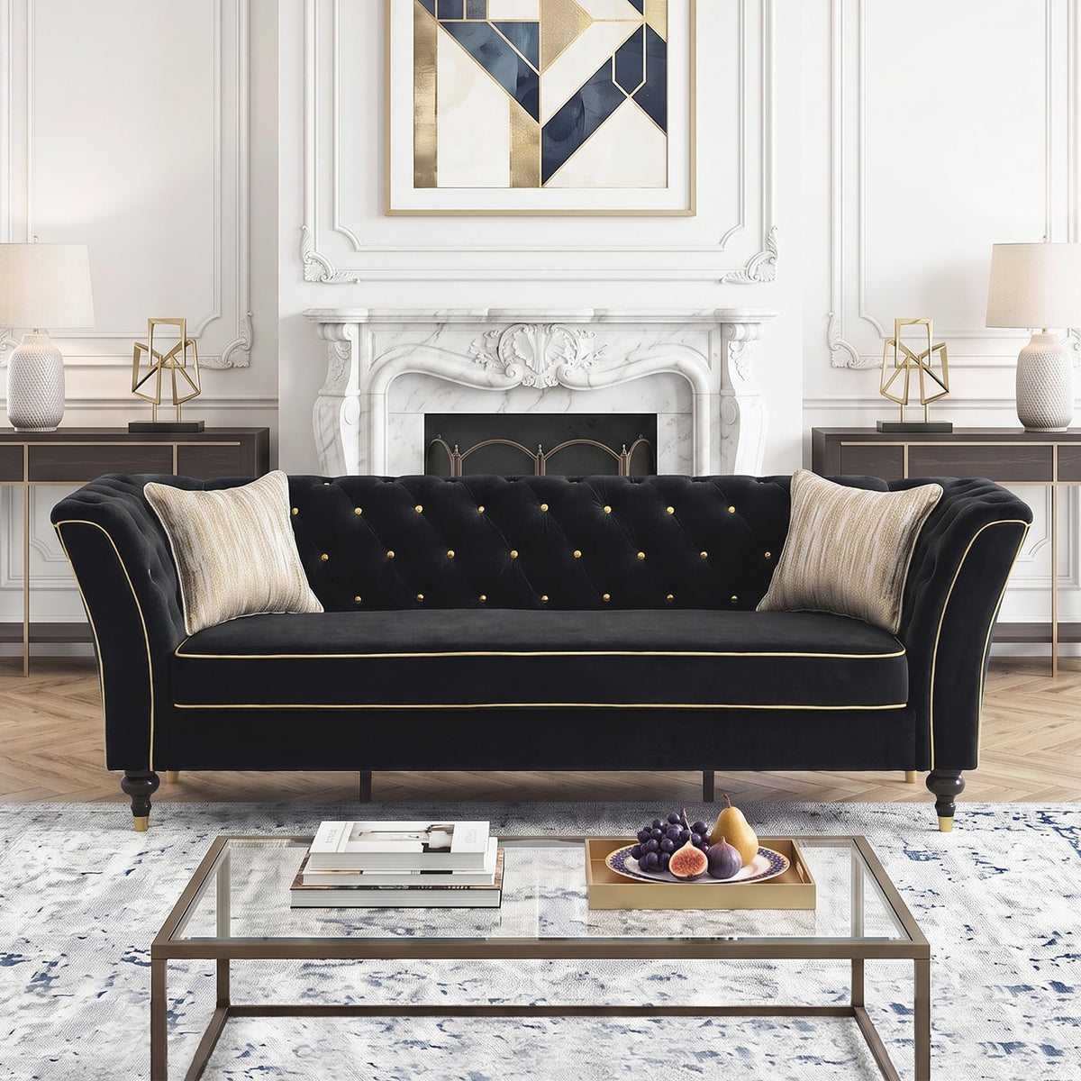 Yogald 89.5” Chesterfield Sofa 3-Seater Couch with Tufted Back, Reteo Green
