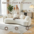 100inch Curved Sofa, 4-Seater Modern Cloud Couch with 4 Throw Pillows, Solid Wood Frame & Soft Boucle Upholstery, Sectional Sofa for Living Room,Apartment, Cream White (No Assembly Required)