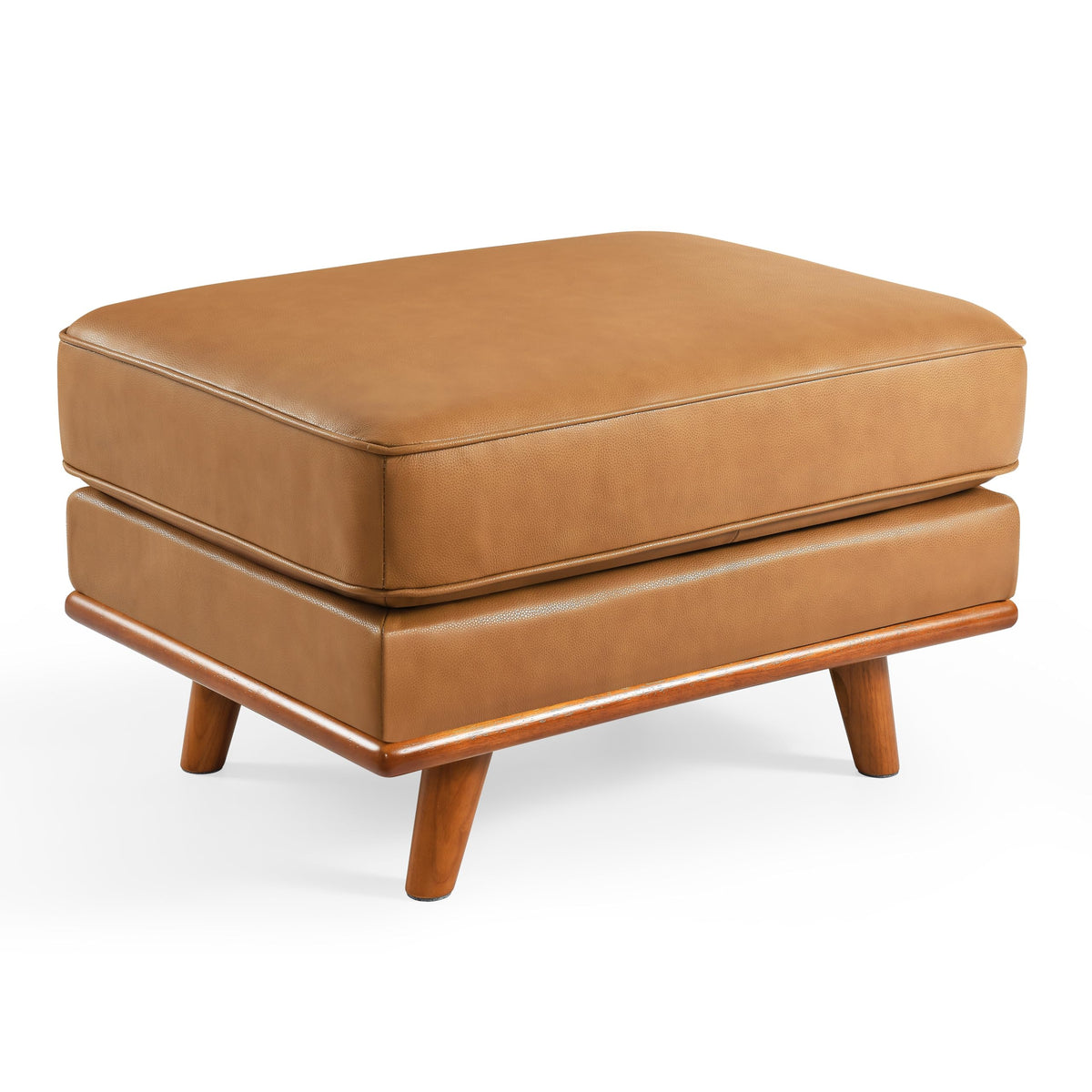Valencia Artisan Full Leather Ottoman 31”| Full Italian Nappa 11000 Top-Grain Leather, Solid Alder Wood, Ultimate Comfort, Black