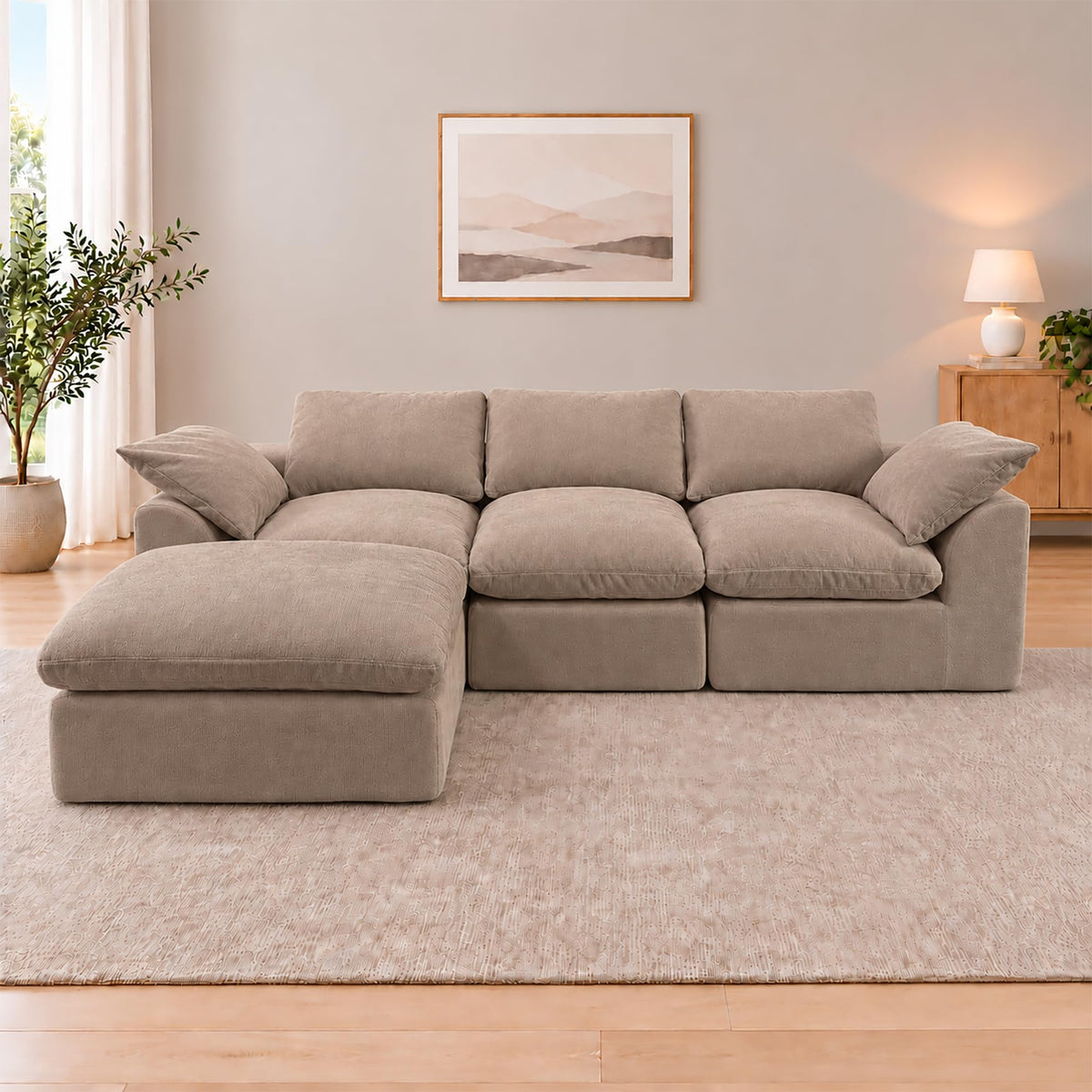 108" Cloud Sectional Couches for Living Room with Ottoman,Green