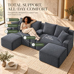 127" Cloud Modular Sectional Sofa, U Shaped Boneless Couch,Grey