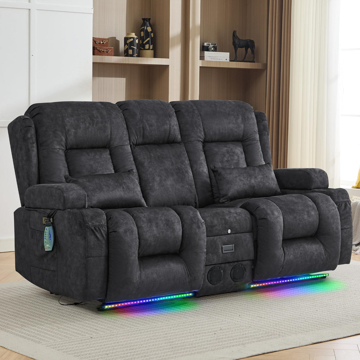 TUNYI Wall Hugger Home Theater Seating, Power Loveseat Recliner Sofa
