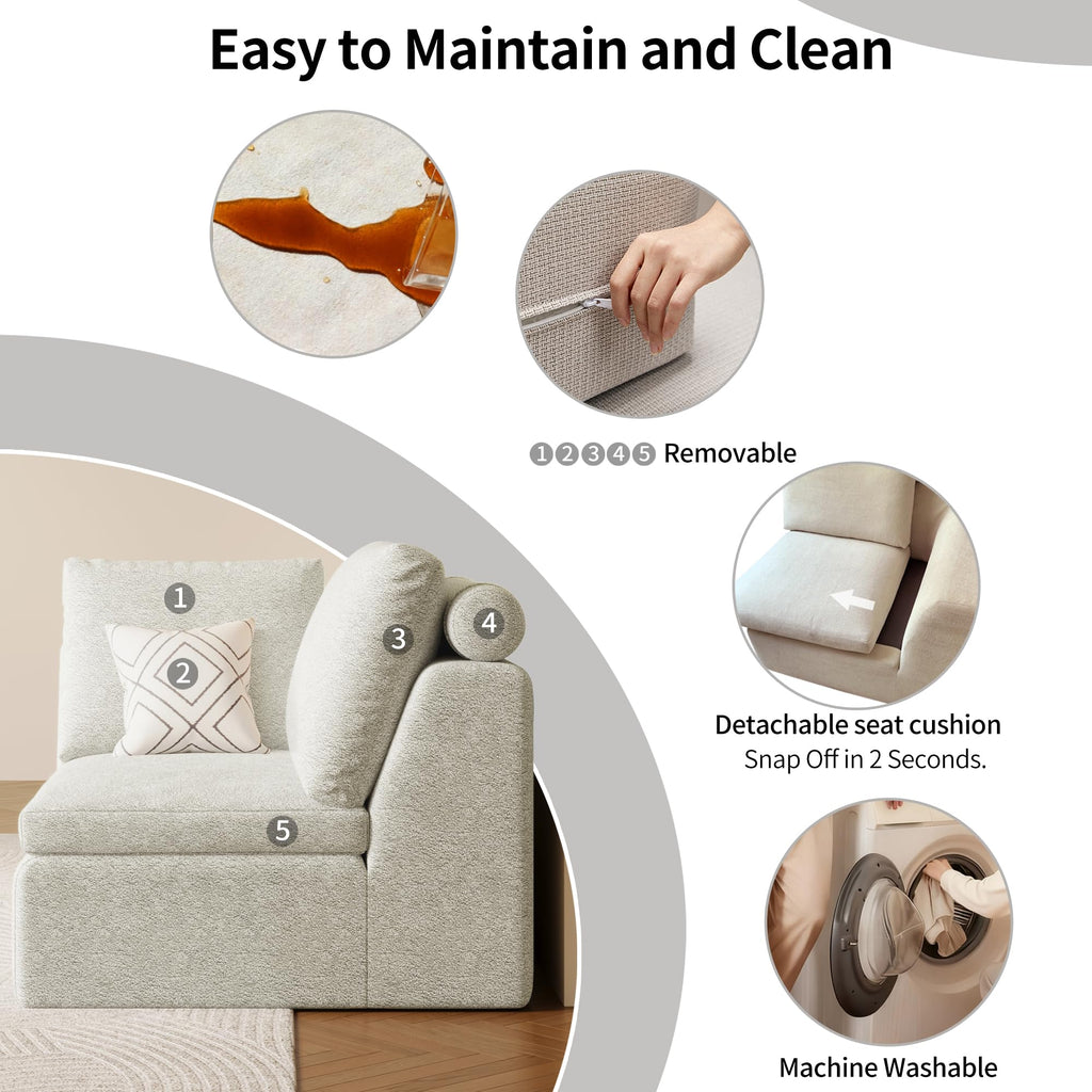 109" Oversized Modular Sectional Sofa L Shaped, Cloud Sectional Couch with Ottoman Deep Seat,Boneless Memory Foam Sofa for Living Room,Teddy Fleece Fabric, No Tools Assembly Required (Beige,1 Ottoman)