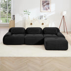 116" Corduroy Modern Minimalist Style Modular Sectional Couch, Convertible Modular Cloud Sleeper Sofa with Ergonomic Design, Modern Boneless Compressed Floor Sectional Sofa for Living Spaces, Black
