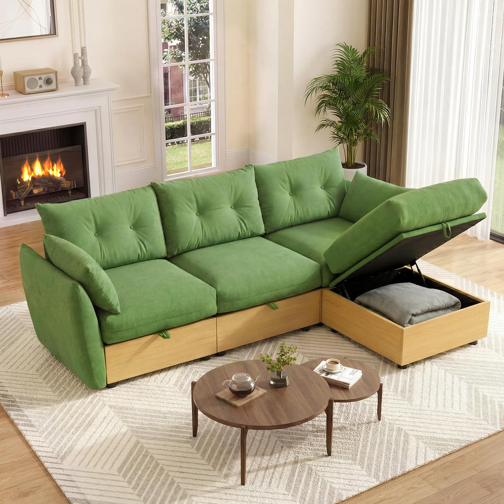 120'' U/V Shaped Cloud Couch Modular Sectional Sofa with Storage